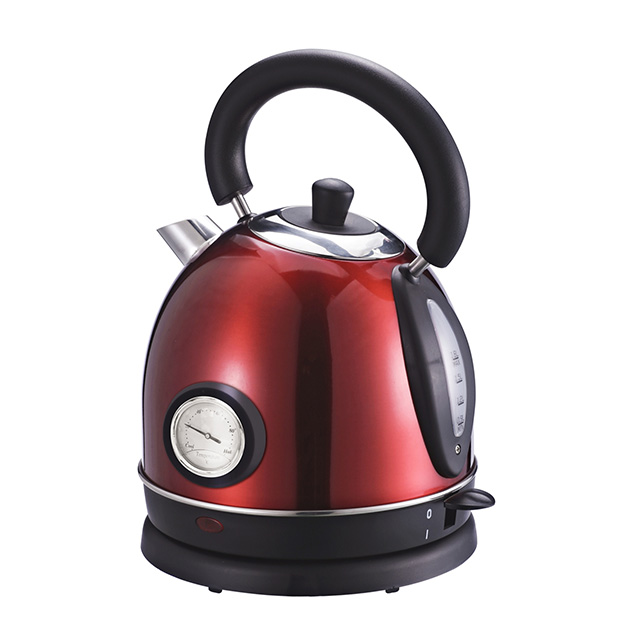Electric Kettle 1.8L Retro Style Stainless Steel Water Kettle Cordless Electric Teapot with Temperature Gauge
